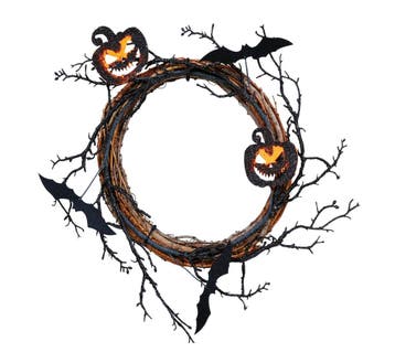 Halloween Kroon Pompoenen En Vleermuizen 30cm, Verzenden