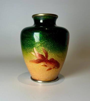 Vaas - Emaille, Koper, Zilver - Japan - Koi ginbari