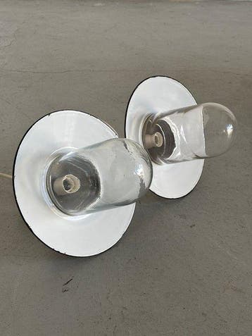 Lamp (2) - Glas, Metaal - boerderijlamp, Antiek en Kunst