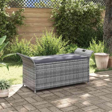 vidaXL Opbergbankje met kussen 138 cm poly rattan grijs, Verzenden, Nieuw
