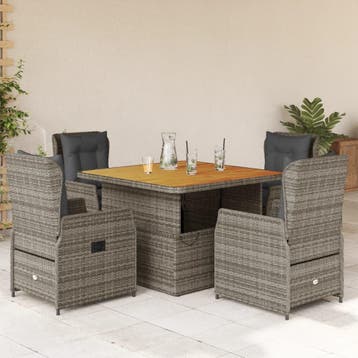 vidaXL 5-delige Tuinset met kussens poly rattan grijs, Verzenden, Nieuw, Tuinset