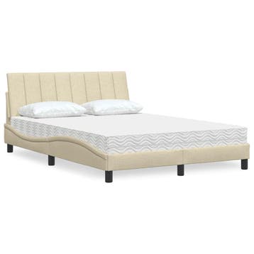 vidaXL Bed met matras Hanko stof crèmekleurig 140x200 cm, Verzenden, Nieuw