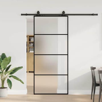 vidaXL Schuifdeur met beslagset 90x205 cm ESG glas zwart, Verzenden
