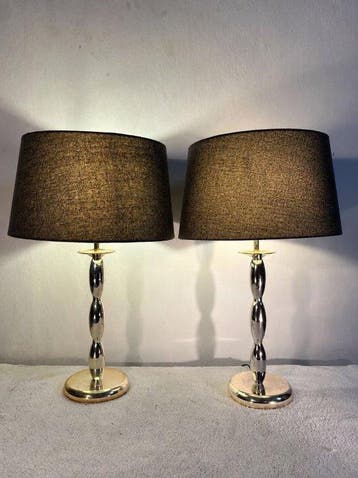 Lampe de table (2) - Hôtel - Chrome, Acier, Textile -