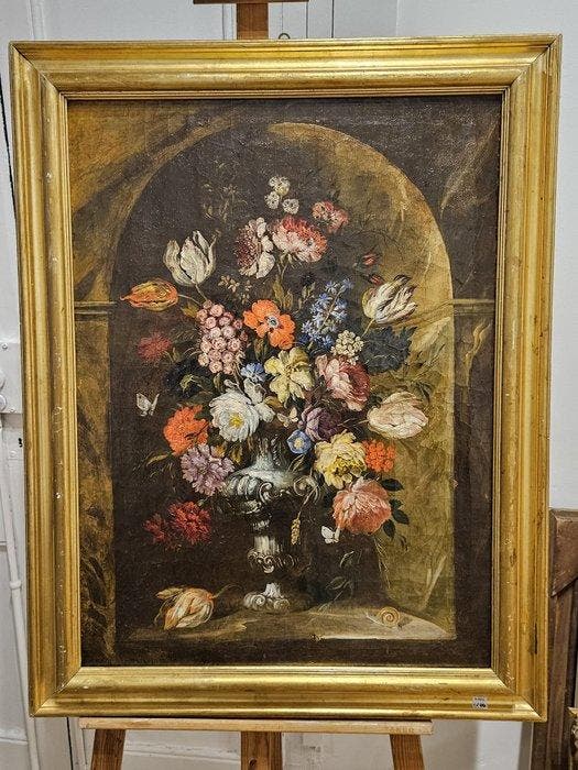 Europese school (XVIII) - Vanitas con caracol y mariposa, Antiek en Kunst, Kunst | Schilderijen | Klassiek