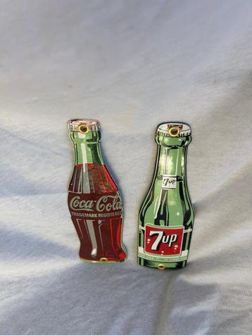 Vintage Coca-Cola & 7UP emaille reclameplaatjes set –