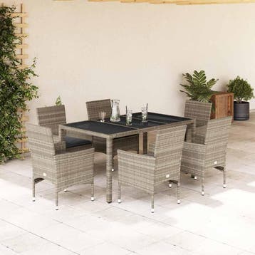 vidaXL 7-delige Tuinset met kussens poly rattan en glas, Verzenden, Tuinset
