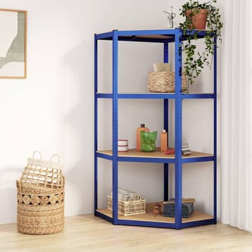 vidaXL Hoekrek 4-laags staal en bewerkt hout blauw, Verzenden