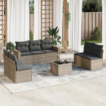 vidaXL 8-delige Loungeset met kussens poly rattan grijs, Verzenden
