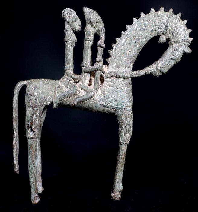 Figuur - Een paar ruiters te paard - Brons - Dogon - 25 cm -, Antiquités & Art, Art | Art non-occidental