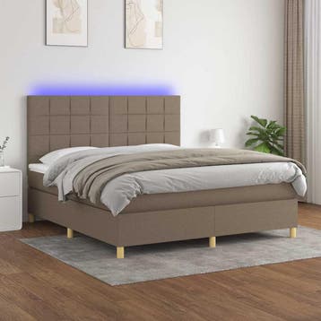 vidaXL Boxspring met matras en LED stof taupe 160x200 cm, Verzenden