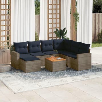 vidaXL 8-delige tuinbankset met kussens, grijs polyrotan, Verzenden, Nieuw