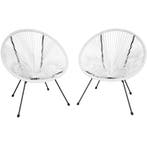 tectake 2 tuinstoelen Santana in Acapulco-design - wit, Verzenden, Nieuw