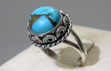 Turquoise ring - Hoogte: 26.8 mm - Breedte: 19.6 mm- 4.1 g -