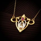 Zonder minimumprijs - Halsketting Zilver Robijn - Parel