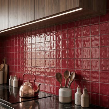 Wandtegel Equipe Handvorm Ritmo Ruby Rood Glans 10x10, Ophalen of Verzenden, Wandtegels