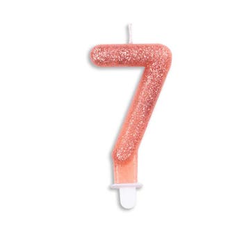Kaars 7 Jaar Rose Goud Glitter 7cm, Verzenden
