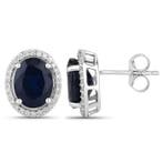 Oorbellen - 14 karaat Witgoud - 5.95ct. tw. Saffier -, Handtassen en Accessoires, Oorbellen, Nieuw