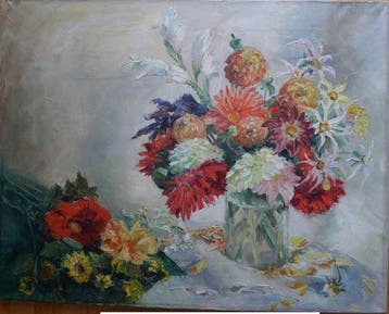 Duitse school (XX) - Herbstblumen, Antiek en Kunst