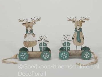Houten wagentje met Rendier 14x14x2 cm per stuk, Nieuw