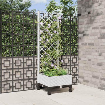 vidaXL Tuinsteker met schutting en wielen Wit 40 x 40 x, Tuin en Terras, Verzenden, Nieuw