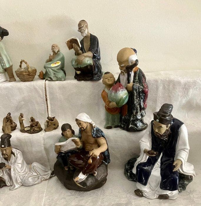 Beeldje - Set of 13 clay Chinese Figurines from Shiwan (7) -, Antiquités & Art, Antiquités | Jouets
