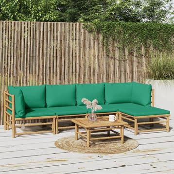 vidaXL 6-delige Loungeset met kussens bamboe groen, Tuin en Terras, Verzenden, Nieuw, Loungeset
