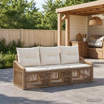 vidaXL Tuinbank Set 3 st Beige poly rattan, Tuin en Terras, Verzenden, Nieuw