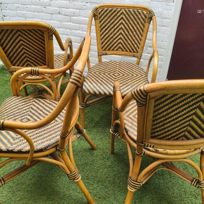 Fauteuil - Rattan - Set van vier Franse bistro-stijl, Antiek en Kunst, Kunst | Designobjecten