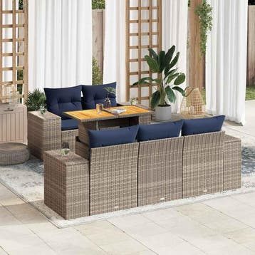 vidaXL 6-delige Loungeset met kussens poly rattan grijs, Verzenden, Nieuw, Loungeset