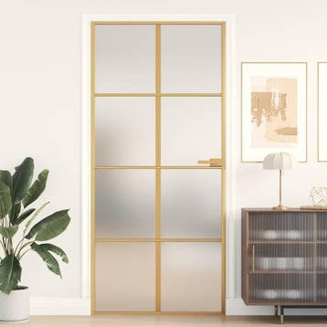 vidaXL Binnendeur smal 93x201,5 cm gehard glas en aluminium, Verzenden, Nieuw