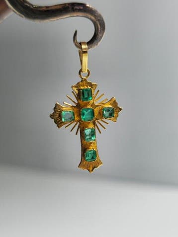 Pendentif en forme de croix - 18 carats Or jaune - Avec 6