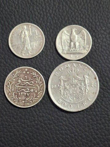 Roumanie. Lot of 4 Vintage Silver Coins – Romania & Egypt