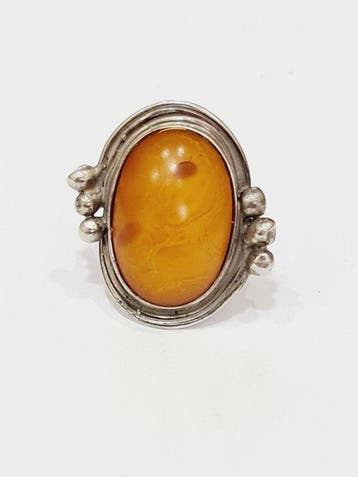 zilver en amber - Ring - 925 zilver ring en amber, Verzamelen