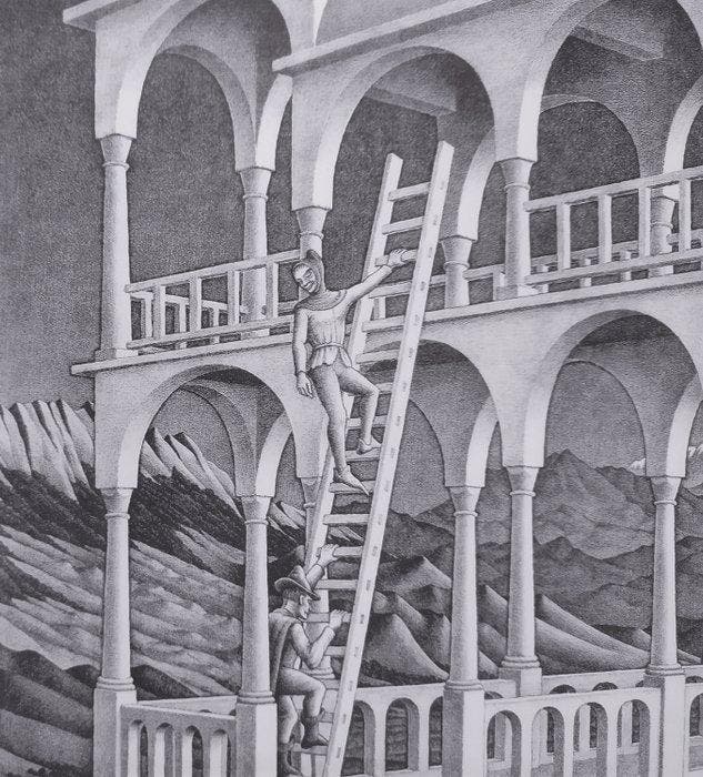 M.C. Escher (1898-1972) (after) - Belvedere, 1958, Antiquités & Art, Antiquités | Verre & Cristal