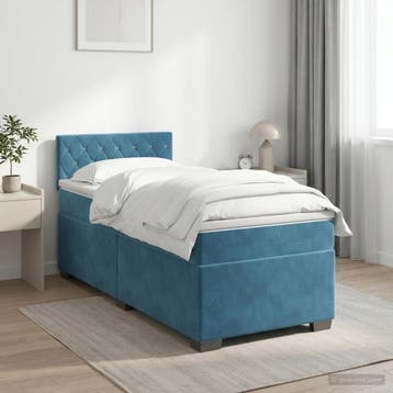 vidaXL Boxspringbed met matras Donkerblauw 90 x 200 cm, Verzenden