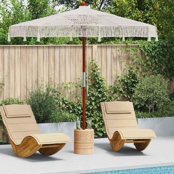 vidaXL Macramé Parasol Crème 252,5 x 252,5 x 260 cm Katoen, Tuin en Terras, Parasols, Nieuw, Verzenden