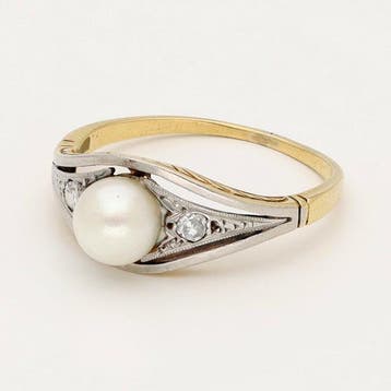 Ring - 14 karaat Geel goud, Platina - Parel, Nieuw