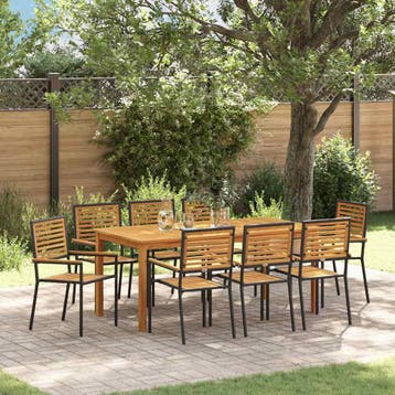vidaXL Tuin Eettafel Set 9 st Zwart Massief Acacia Hout, Verzenden, Nieuw