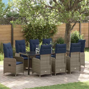 vidaXL Tuin Eettafel Set 9 st Zwart poly rattan, Verzenden