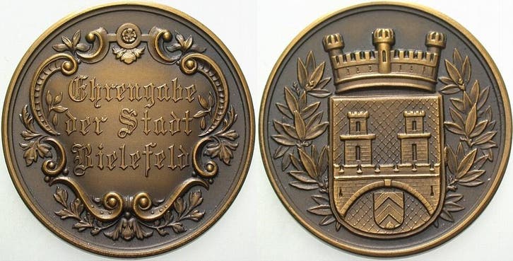 Brons medaille ohne Jahr (1897) Bielefelder medaille Ehre..., Timbres & Monnaies, Pièces & Médailles, Envoi