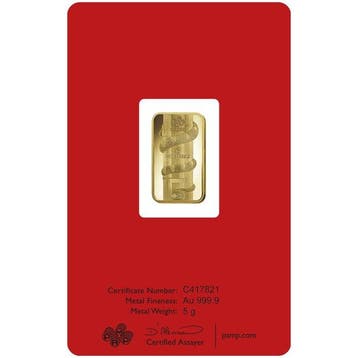 5 grammes - Or - 5g Lunar Snake .9999 Gold Bar - Scellé