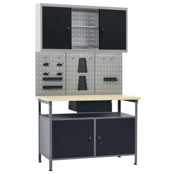 vidaXL Werkbank met drie wandpanelen en een kast, Verzenden