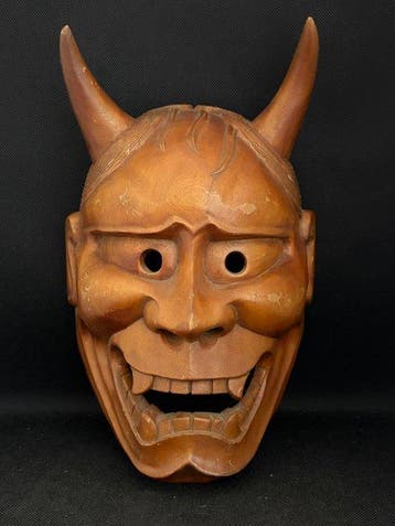 Noh masker - Hout, Japanse traditionele houten Noh-masker -, Antiek en Kunst