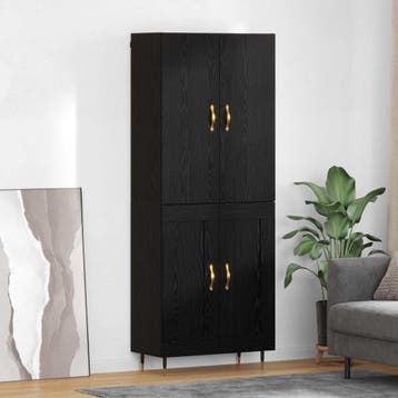 vidaXL Highboard Zwart Eiken 69,5 x 34 x 180 cm Bewerkt hout, Huis en Inrichting, Verzenden, Nieuw