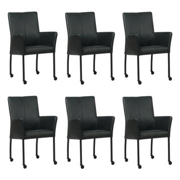 Set van 6 Leren eetkamerstoelen Comfort met wieltjes en, Huis en Inrichting, Ophalen of Verzenden, Nieuw, Leer, Eén