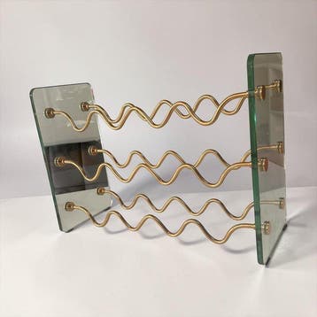 David Lange - Wijnrek - gehard glas & messing - Vintage, Antiek en Kunst