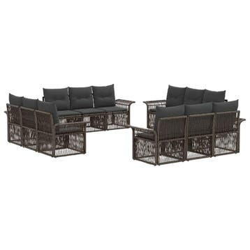 vidaXL Tuinbank Set 12 pcs Grijs poly rattan, Verzenden, Nieuw