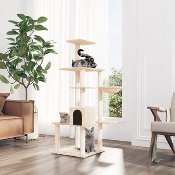vidaXL Kattenmeubel met sisal krabpalen 142 cm crèmekleurig, Verzenden
