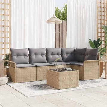 vidaXL Tuinbank Set 6 st Beige poly rattan, Verzenden